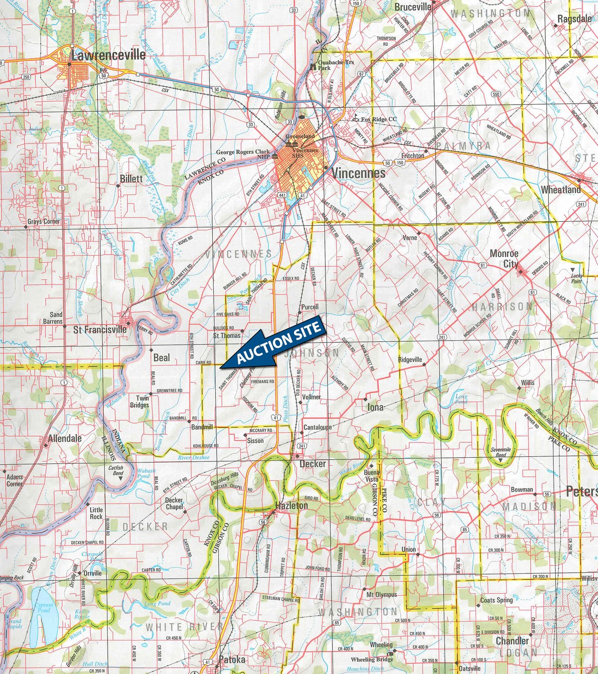 Area map - FARM EQUIPMENT AUCTION IN KNOX COUNTY, INDIANA